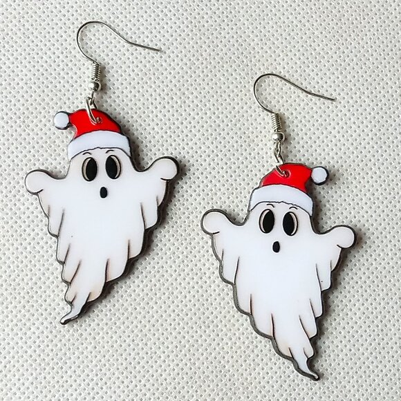 Santa Ghost Earrings, Spooky Christmas Ghost Earrings, Ladies Fashion Earrings - Picture 1 of 6